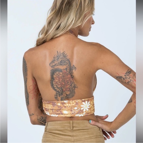 Princess Polly Retro Floral Orange Halter Top - Picture 3 of 11